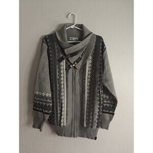 Men's SilverSilk striped fashion sweater gray buckled collar medium